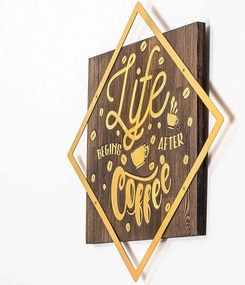 Διακοσμητικό Τοίχου Life Begins After Coffee 899SKL2260 54x54cm Walnut-Gold Wallity Μέταλλο,Ξύλο