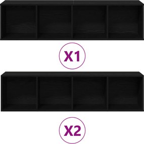 vidaXL Ράφι Βιβλίων 3 pcs Μαύρη Οξυά 36 x 30 x 143 cm