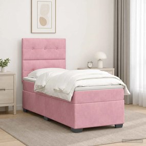 vidaXL Κρεβάτι box spring με στρώμα Ροζ 100 x 200 cm Βελούδο