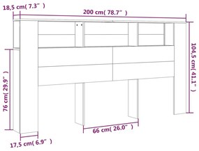 vidaXL Κεφαλάρι Με Αποθ. Χώρο Γυαλιστερό Λευκό 200 x 18,5 x 104,5 εκ.