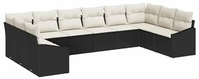 vidaXL Σετ Καναπέ Κήπου 10 pcs Μαύρο Πολυ ράταν