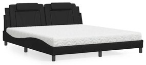 Κρεβάτι με Στρώμα Μαύρο 180x200 εκ. από Συνθετικό δέρμα - Μαύρο