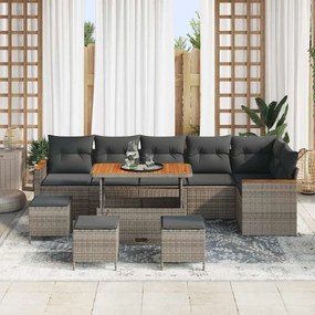 vidaXL Σετ Καναπέ Κήπου με μαξιλάρι 10 pcs Γκρι Πολυ ράταν