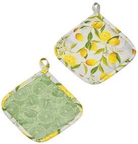 Πιάστρες Rambler (Σετ 2τμχ) Yellow-Green Kentia 20x20cm Βαμβάκι-Πολυέστερ
