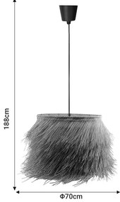 Φωτιστικό οροφής μονόφωτο Hairy Inart Ε27 φυσικό ρατάν Φ70x188εκ