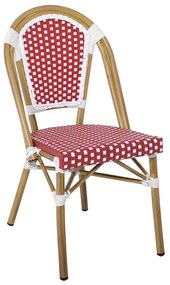 PARIS Καρέκλα Bistro Αλουμίνιο Φυσικό, Wicker Άσπρο - Κόκκινο, Στοιβαζόμενη -  46x54x88cm