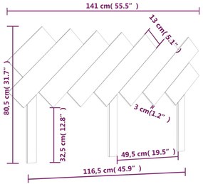 Κεφαλάρι Κρεβατιού Μαύρο 141x3x80,5 εκ. Μασίφ Ξύλο Πεύκου - Μαύρο