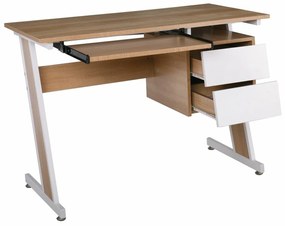Τραπέζι γραφείου Mesa 127, Με συρτάρια, Αριθμός συρταριών: 2, 76x105x54cm, 28 kg, Sonoma οξιά, Άσπρο | Epipla1.gr
