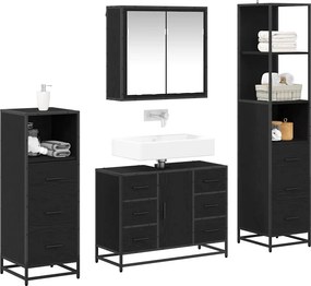 vidaXL Σετ Επίπλων Μπάνιου με ράφι 4 pcs Μαύρη Οξυά Επεξεργασμένο ξύλο