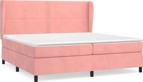 vidaXL Κρεβάτι Boxspring με Στρώμα Ροζ 200x200 εκ. Βελούδινο