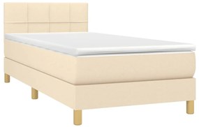 vidaXL Κρεβάτι Boxspring με Στρώμα Κρεμ 90x200 εκ.Υφασμάτινο