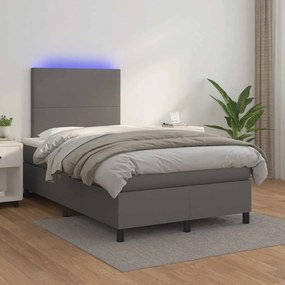 vidaXL Κρεβάτι Boxspring με Στρώμα &amp; LED Γκρι 120x190 εκ. Συνθ. Δέρμα