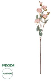 GloboStar® Artificial Garden PINK ROSE BRANCH 21142 Τεχνητό Διακοσμητικό Κλαδί Τριαντάφυλλα Ροζ Y80cm