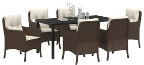 vidaXL Σέτ φαγητού για κήπο με μαξιλάρι 7 pcs Καφέ Πολυ ράταν