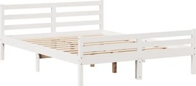 vidaXL Πλαίσιο Κρεβατιού Κεφαλάρι Λευκό 150x200εκ Μασίφ Πεύκο