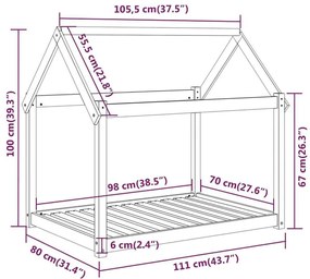 Κρεβάτι Σκύλου Λευκό 111x80x100 εκ. από Μασίφ Ξύλο Πεύκου - Λευκό