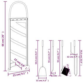 Σετ Εργαλείων Τζακιού 5 τεμ. 23x15x66 εκ. από Ατσάλι - Μαύρο