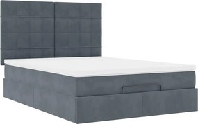 VidaXL Οθωμανικό κρεβάτι με στρώματα & LEDs Σκούρο γκρι Βελούδο