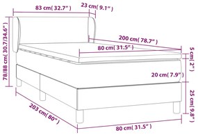 Κρεβάτι Boxspring με Στρώμα Ανοιχτό Γκρι 80x200 εκ. Βελούδινο - Γκρι