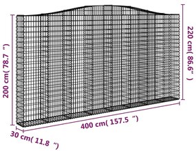 vidaXL Συρματοκιβώτια Τοξωτά 3 τεμ. 400x30x200/220 εκ. Γαλβαν. Ατσάλι