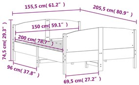 Πλαίσιο Κρεβατιού Κεφαλάρι 150x200 εκ Μασίφ Πεύκο - Καφέ