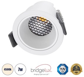 GloboStar® PLUTO-S 60248 Χωνευτό LED Spot Downlight TrimLess Φ6.4cm 7W 910lm 38° AC 220-240V IP20 Φ6.4 x Υ4.9cm - Στρόγγυλο - Λευκό &amp; Anti-Glare HoneyComb - Φυσικό Λευκό 4500K - Bridgelux COB - 5 Years Warranty