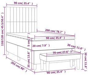 Κρεβάτι Boxspring με Στρώμα Μαύρο 90x200 εκ. Βελούδινο - Μαύρο