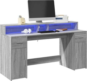 vidaXL Γραφείο με LED Γκρι Sonoma 160x55x91 εκ. Επεξεργ. Ξύλο