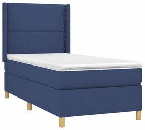 vidaXL Κρεβάτι Boxspring με Στρώμα &amp; LED Μπλε 90x200 εκ. Υφασμάτινο