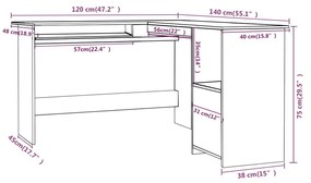 vidaXL Γραφείο Γωνιακό Γυαλιστερό Μαύρο 120 x 140 x 75 εκ. Μοριοσανίδα