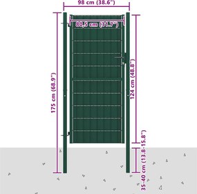 vidaXL Πόρτα Περίφραξης Πράσινη 100x124 εκ. από PVC και Ατσάλι