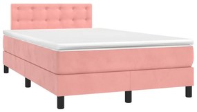 vidaXL Κρεβάτι Boxspring με Στρώμα &amp; LED Ροζ 120x200 εκ. Βελούδινο