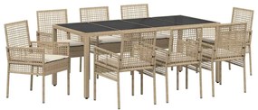 vidaXL Σέτ φαγητού για κήπο 9 pcs Μπεζ συνθετικό ρατάν