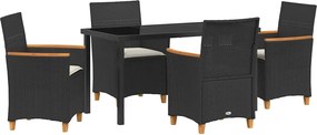 vidaXL Σέτ φαγητού για κήπο 5 pcs Μαύρο συνθετικό ρατάν