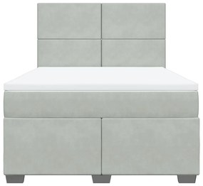 vidaXL Κρεβάτι Boxspring με Στρώμα Ανοιχτό Γκρι 160x200 εκ. Βελούδινο