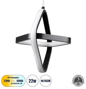 Κρεμαστό Φωτιστικό Οροφής LED 22W 2640LM ROSE Globostar-61064-Μαύρο 61064