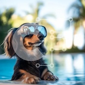 Intra Συλλεκτικό Ξύλινο Παζλ Plywood 4mm - Dachshund Dog Wearing Sunglasses δίπλα στην πισίνα Σε Ξύλινο Κουτί - Διαστάσεις: 10x10 cm – 25 κομμάτια