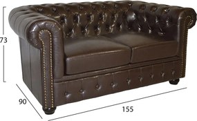 ΚΑΝΑΠΕΣ 2ΘΕΣΙΟΣ T.CHESTERFIELD HM3010.01 ΤΕΧΝΟΔΕΡΜΑ ΣΚΟΥΡΟ ΚΑΦΕ 155x90x73 εκ.