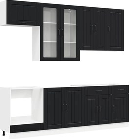 vidaXL Μονάδα κουζίνας LUCCA 8 pcs Μαύρο Επεξεργασμένο Ξύλο