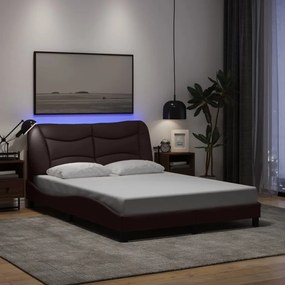 vidaXL Πλαίσιο Κρεβατιού με LED Σκούρο Καφέ 140x190 εκ. Υφασμάτινο