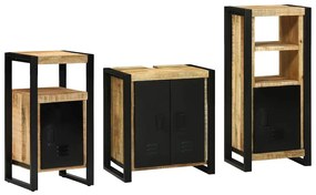 vidaXL Σετ Επίπλων Μπάνιου 3 pcs Καφέ και Μαύρο Στερεό ξύλο μάνγκο