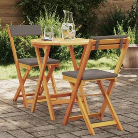 vidaXL Σετ Μπιστρό Κήπου με μαξιλάρι 3 pcs Καφέ Μασίφ ξύλο ακακίας