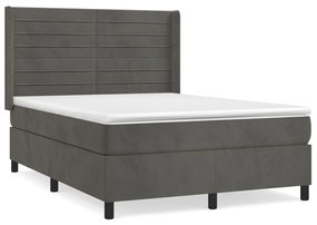 vidaXL Κρεβάτι Boxspring με Στρώμα Σκούρο Γκρι 140x200 εκ. Βελούδινο