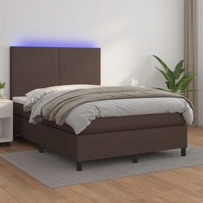Κρεβάτι Boxspring με Στρώμα &amp; LED Καφέ 140x200 εκ. Συνθ. Δέρμα - Καφέ