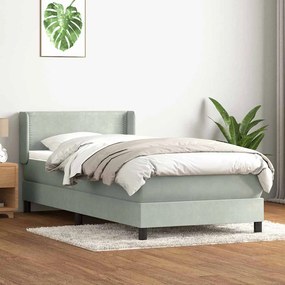 Box Spring κρεβάτι με στρώμα ανοιχτό γκρι 90x220 εκ. Βελούδινο