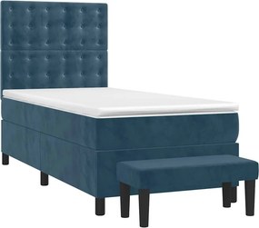 vidaXL Κρεβάτι Boxspring με Στρώμα Σκούρο Μπλε 90x200 εκ. Βελούδινο