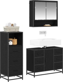 vidaXL Σετ Επίπλων Μπάνιου με ράφι 3 pcs Μαύρη Οξυά Επεξεργασμένο ξύλο