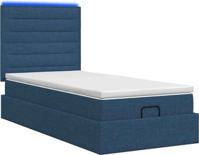 vidaXL Κρεβάτι Ottoman με Στρώμα και LED Μπλε 90 x 200 cm Ύφασμα