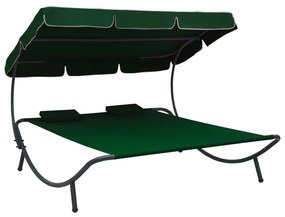 Ξαπλώστρα - Κρεβάτι Διπλή Πράσινη με Σκίαστρο και Μαξιλάρια - Πράσινο