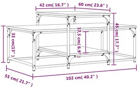 Τραπεζάκι Σαλονιού Γκρι Sonoma 102 x 60 x 45 εκ. Επεξεργ. Ξύλο - Γκρι